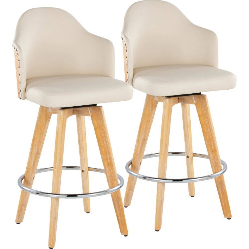 Ahoy 26" Swivel Counter Stool in Bamboo & Cream Leatherette with Chrome Footrest (Set of 2)